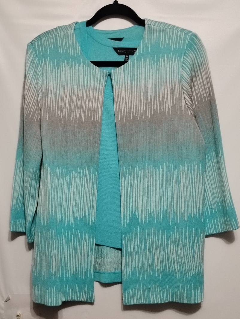 Ming Wang Mint Teal Open-Front Knit Cardigan With Tank